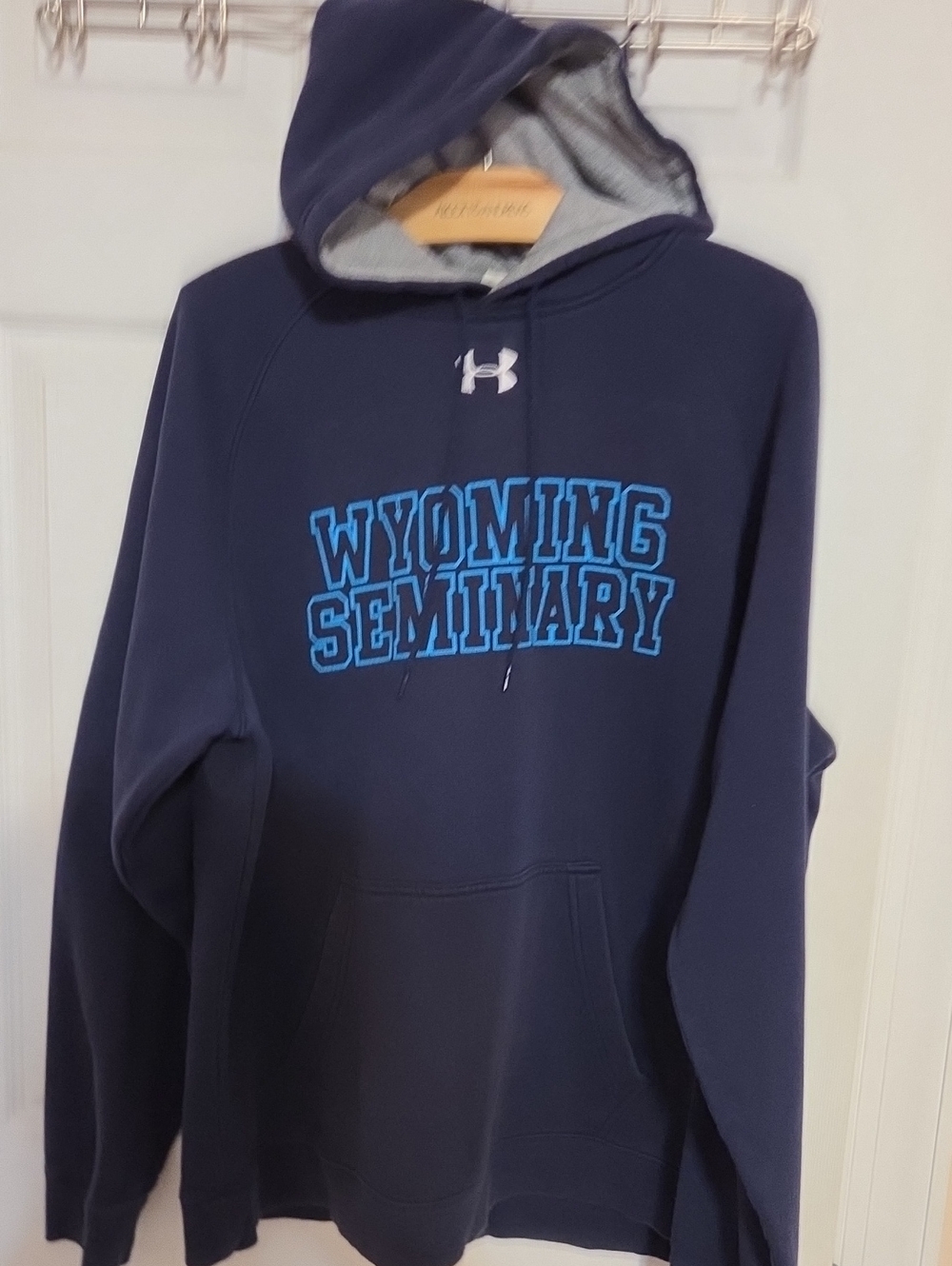 Under Armour Navy Crewneck Hoodie with Light Blue Wyoming Seminary Graphic